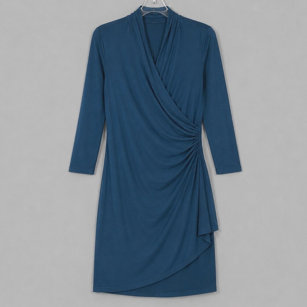 Belle Kim Gravel Wrap Dress Womens 5X Stormy Blue Every Occasion Perfect A609992